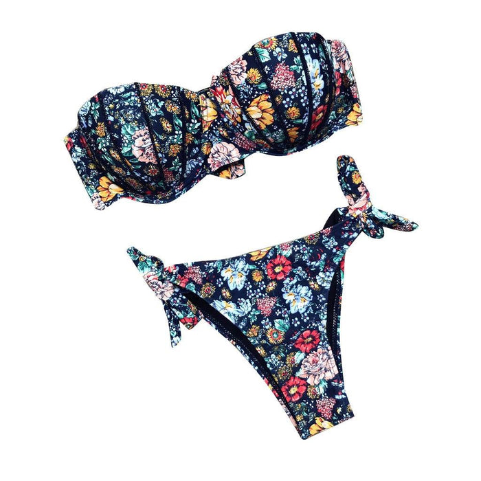 Women Bikini Swimsuit Bandage Floral Print Swimwear Split Bathing Suit Swimsuit Women Two 2 Piece Split Swimsuit  Bandage  Bikini Sets Halter Tops Bottoms Strapless Swimwear