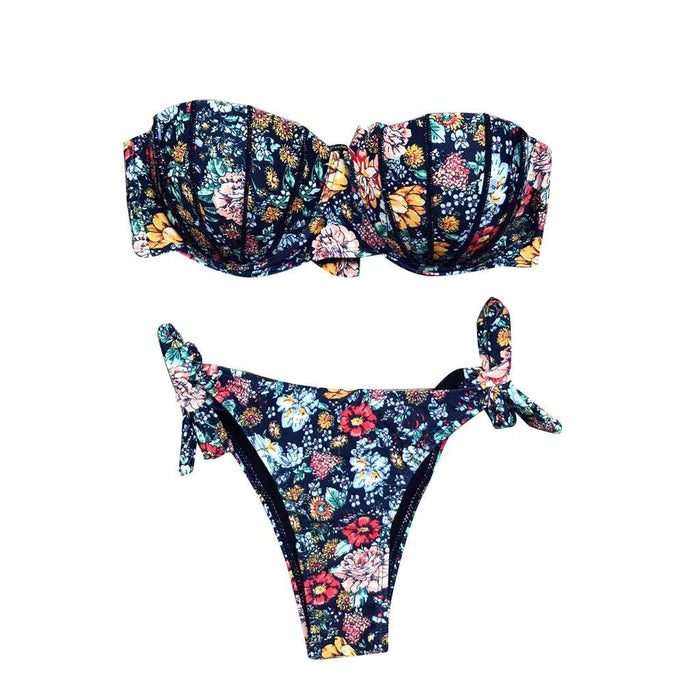 Women Bikini Swimsuit Bandage Floral Print Swimwear Split Bathing Suit Swimsuit Women Two 2 Piece Split Swimsuit  Bandage  Bikini Sets Halter Tops Bottoms Strapless Swimwear