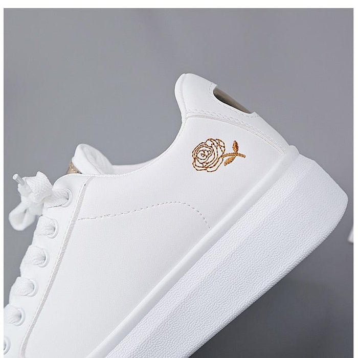 Women Casual New Spring Sneakers Fashion Embroidered White Sneakers Breathable Flower Lace-Up Leather Casual Sports Flat Low Top Sneaker