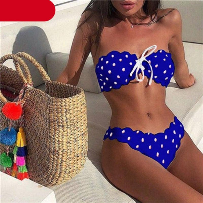 Women Dot Bikini Women Two Piece Swimsuit Women's Bikini Set Swimsuit Micro Strapless 2 Piece Bathing Suit Tie Side Bikini Bottoms Push Up Swimwear Bathing Suit Beach Wear Swimming Suit