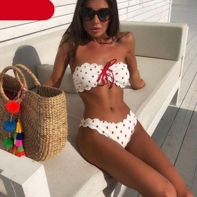 Women Dot Bikini Women Two Piece Swimsuit Women's Bikini Set Swimsuit Micro Strapless 2 Piece Bathing Suit Tie Side Bikini Bottoms Push Up Swimwear Bathing Suit Beach Wear Swimming Suit