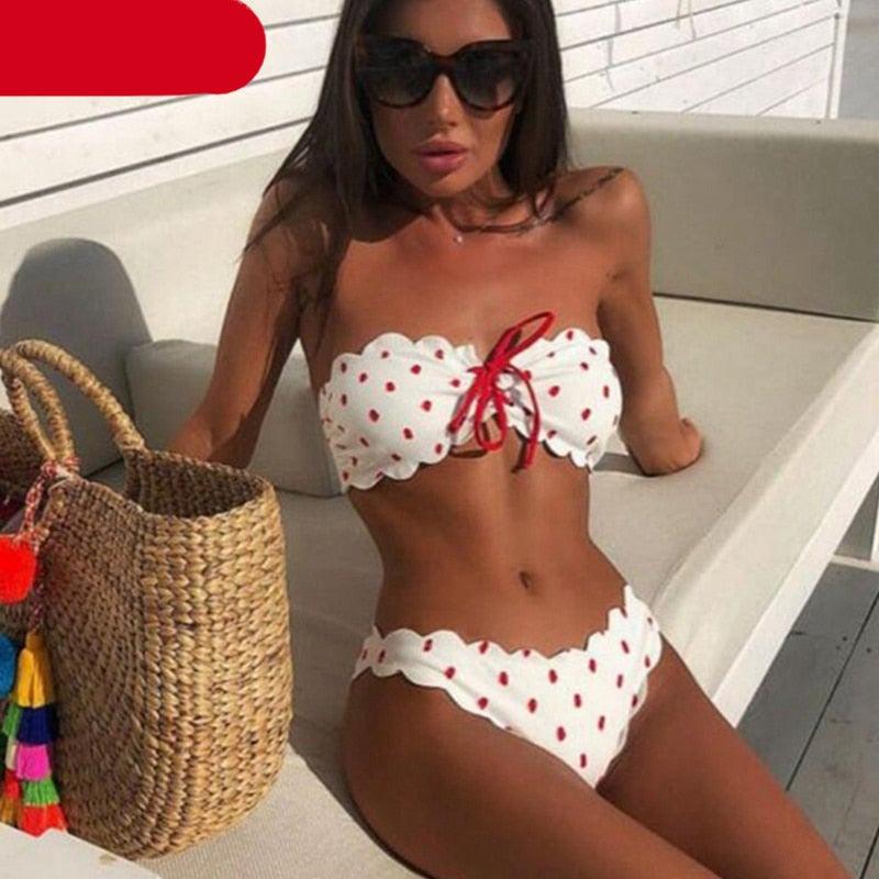 Women Dot Bikini Women Two Piece Swimsuit Women's Bikini Set Swimsuit Micro Strapless 2 Piece Bathing Suit Tie Side Bikini Bottoms Push Up Swimwear Bathing Suit Beach Wear Swimming Suit