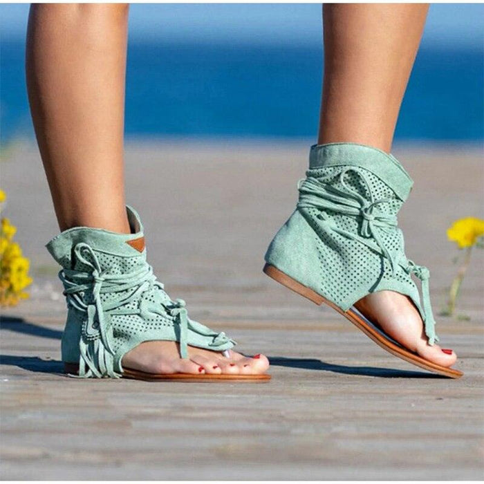 Women's Sandals Retro Ladies Flip Flops Clip Toe Vintage Black Boots Casual Fashion Summer Woman Clip Toe Vintage Boots Casual Tassel Rome Fashion Summer Comfortable Woman Shoes