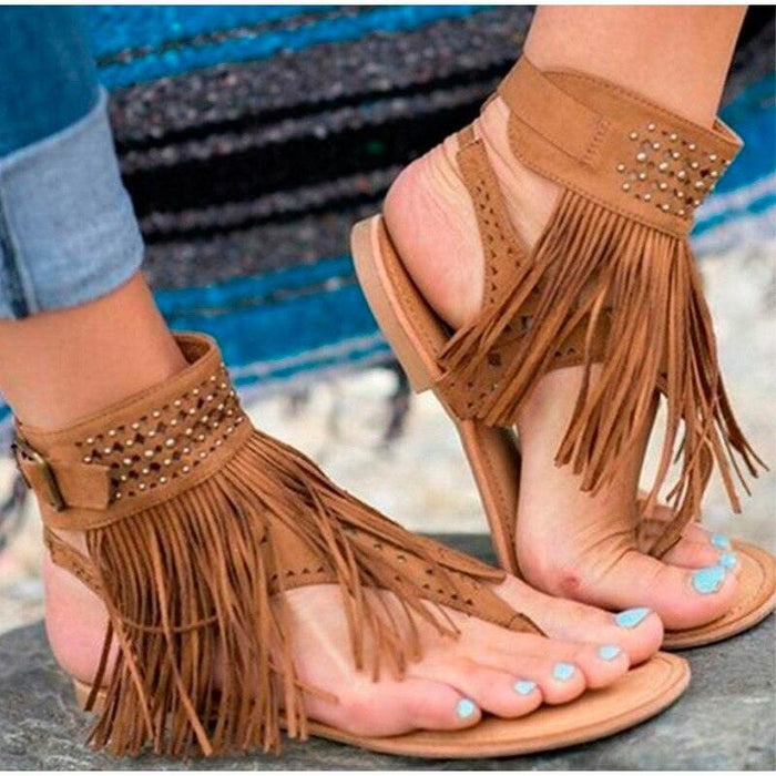 Women's Sandals Retro Ladies Flip Flops Clip Toe Vintage Black Boots Casual Fashion Summer Woman Clip Toe Vintage Boots Casual Tassel Rome Fashion Summer Comfortable Woman Shoes