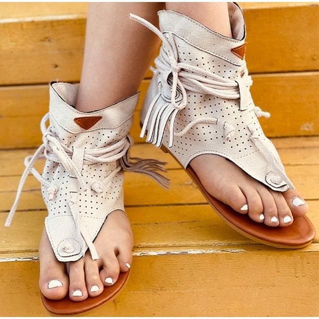 Women's Sandals Retro Ladies Flip Flops Clip Toe Vintage Black Boots Casual Fashion Summer Woman Clip Toe Vintage Boots Casual Tassel Rome Fashion Summer Comfortable Woman Shoes