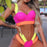 Women's Swimsuits Swimwear Patchwork Bikini Woman Push up Bikinis Swimsuit Bathing Suits Women Rave Neon Patchwork Bikini Swimsuit 2 Piece Cutout Molded Push Up Bathing Suit