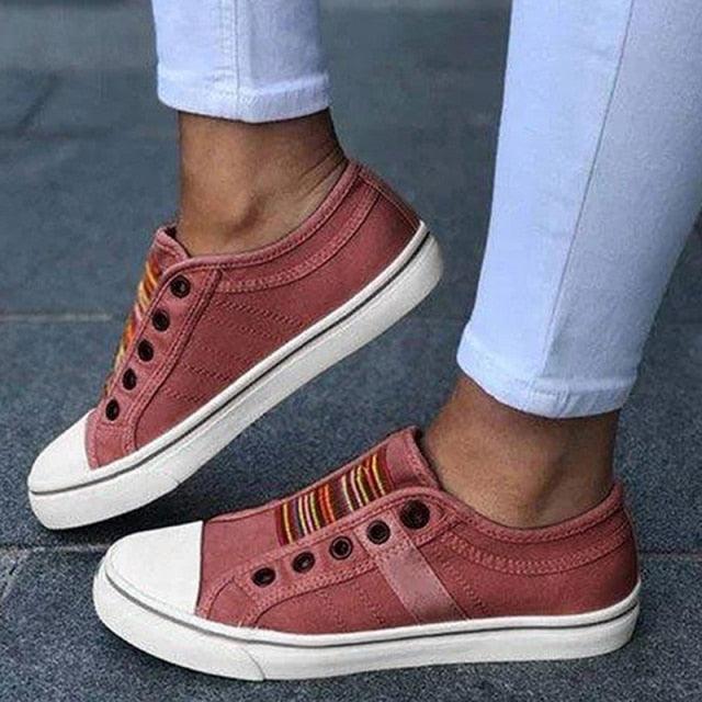 Women Summer Autumn Sneakers Low-Cut Trainers Canvas Flat Sneakers Casual Slip On Canvas Comfortable Walking Flats Shoes For Womens - STEVVEX Shoes - 106, Canvas Flat Sneakers, Fashion Sneakers, Jogging Women Sneakers, Modern Womens Sneakers, Running Shoes, Shoes, Sneakers, Soft Women Sneakers, Walking Casual Shoes, Walking Shoes, Walking Sneakers, Women shoes, Women sneakers, Women's Sport Sneakers, Womens Elegant Sneakers, Womens Fitness Sneakers - Stevvex.com