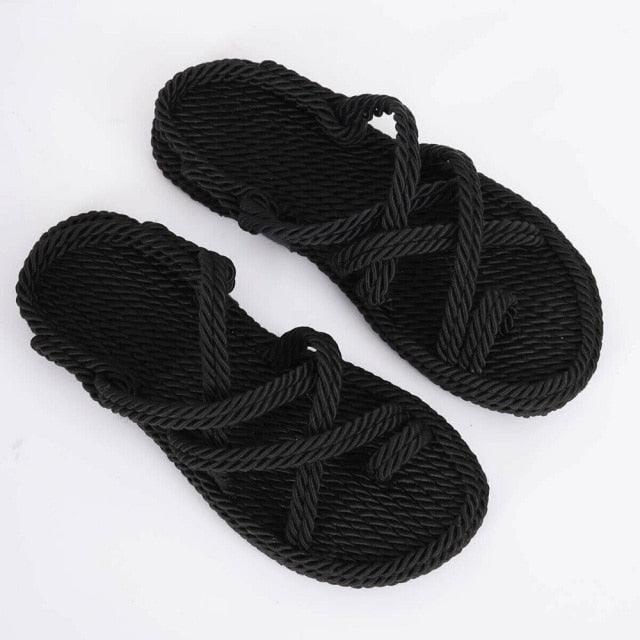 Women Summer Straw Rope Mesh Sandals Cross Tied Flat Sea Beach Casual Light Multi Elegant Design Flip Flop Trend Fashion High Quality Handmade Natural Comfortable Walking Sandals With Arch Support For Women