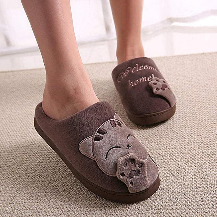 Women Winter Warm Home Slippers Couple Shoes Plush Cat Animal Slip On Soft Indoor Flats Comfort Cozy Memory Foam Scuff Slippers Slip On Warm House Shoes