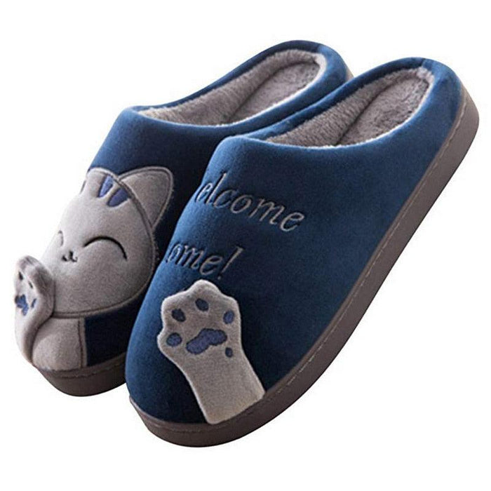 Women Winter Warm Home Slippers Couple Shoes Plush Cat Animal Slip On Soft Indoor Flats Comfort Cozy Memory Foam Scuff Slippers Slip On Warm House Shoes