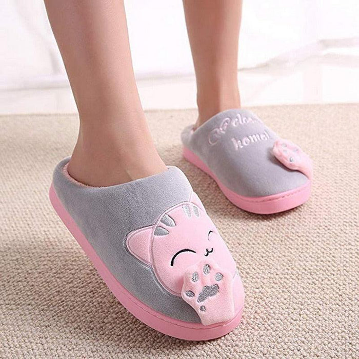 Women Winter Warm Home Slippers Couple Shoes Plush Cat Animal Slip On Soft Indoor Flats Comfort Cozy Memory Foam Scuff Slippers Slip On Warm House Shoes