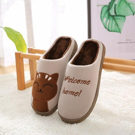 Women Winter Warm Home Slippers Couple Shoes Plush Cat Animal Slip On Soft Indoor Flats Comfort Cozy Memory Foam Scuff Slippers Slip On Warm House Shoes