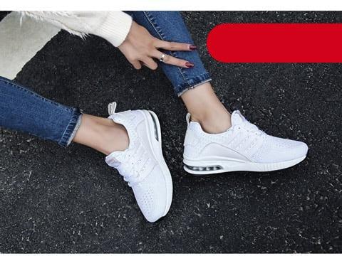 Womens Light Weight Running Sneakers Air Sole Breathable High Quality Sport Women Mesh Running Casual Slip On Flats Comfortable Walking Air Cushion Sneakers