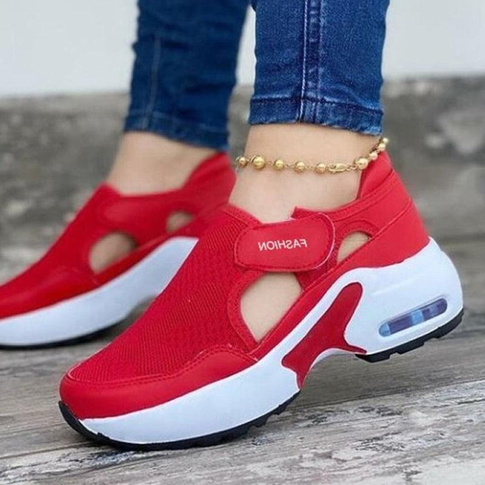 Womens Red Sneakers Air Cushion Shoes Woman Mesh Sneakers Breathable Flats Womens Casual Air Cushion Sneakers Lightweight Non Slip Sport Jogging Gym Fitness Workout Tennis Walking Espadrilles